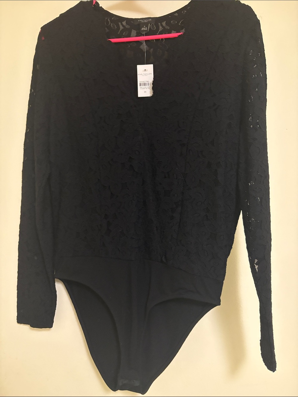 Ann Taylor Black Lace Long Sleeve Bodysuit Chemise